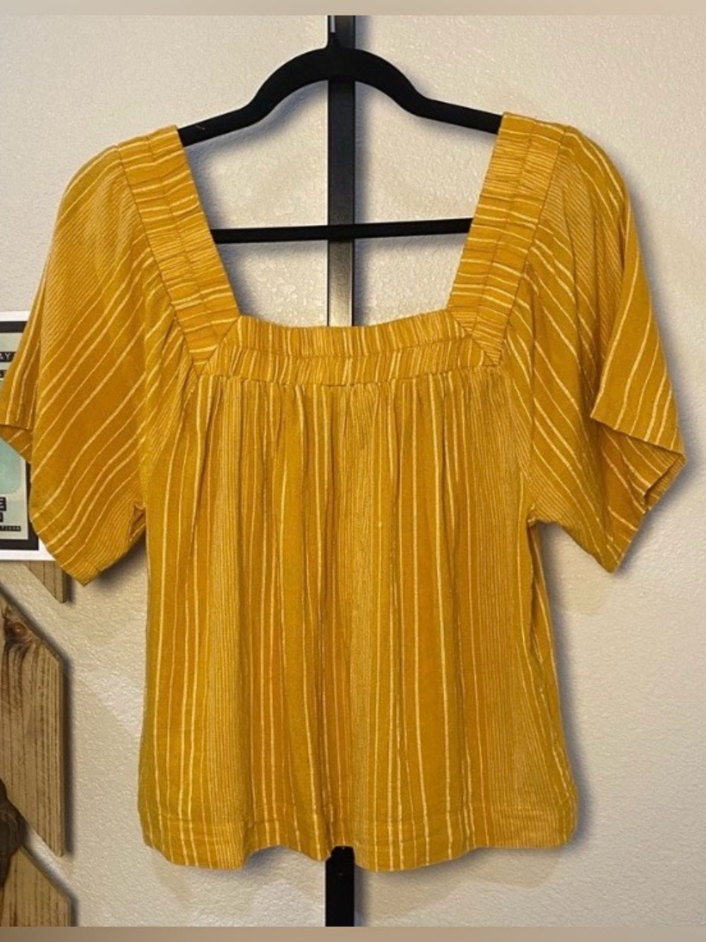 Others Follow Mustard Yellow Square Neck Peasant Top 💯%cotton szM
